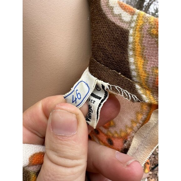 60s Groovy Print Knit Belted Shirt Dress 100% Virgin Wool Long Sleeve Orange Yel - Picture 13 of 16